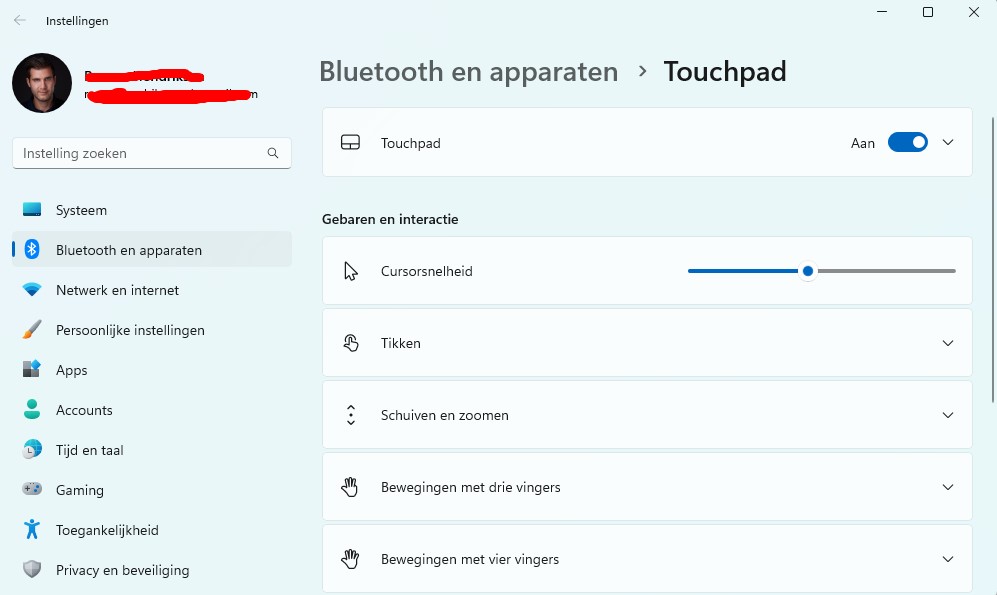 touchpad instelling op windows