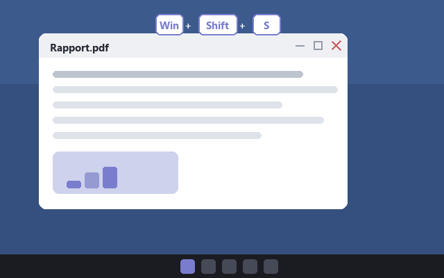 Animatie van een screenshot maken in Windows met Windows plus Shift plus S: het scherm dimt, je sleept een selectiekader en de opname wordt naar het klembord gekopieerd