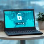Laptop met e-mail inbox en slotje symbool voor privacy en beveiliging